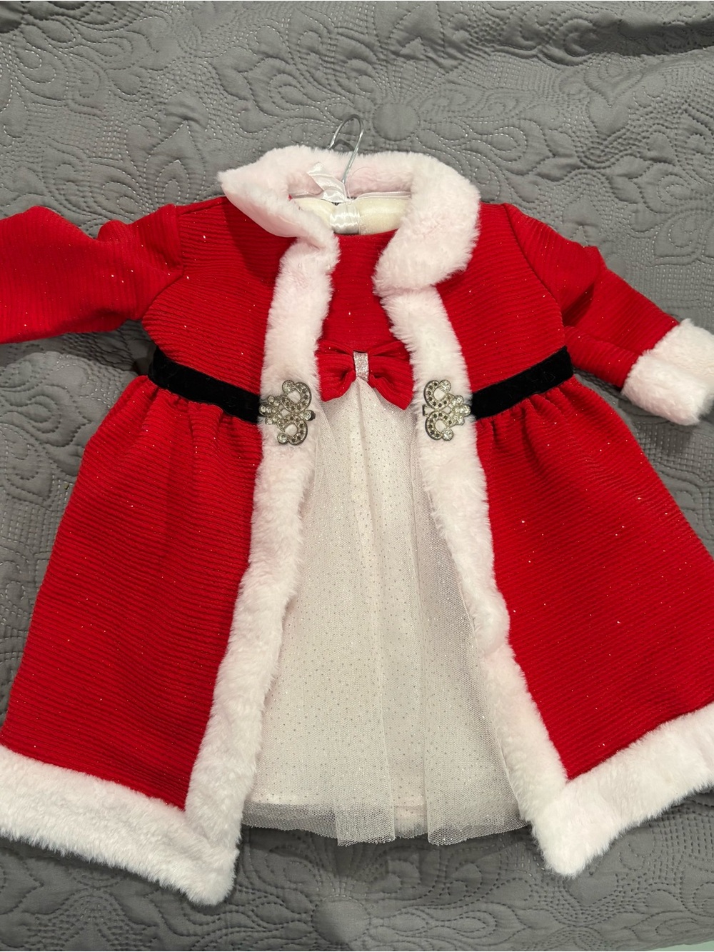 Red & White Holiday Infant Dress Coat with Faux Fur Trim
